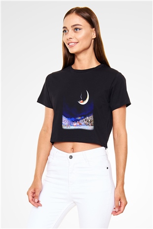 Yılbaşı Siyah Crop Top Tişört