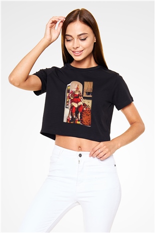 Yılbaşı Siyah Crop Top Tişört