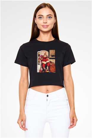 Yılbaşı Siyah Crop Top Tişört