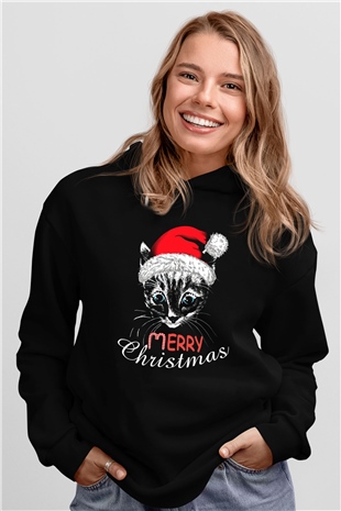 Yılbaşı Siyah Unisex Kapüşonlu Sweatshirt