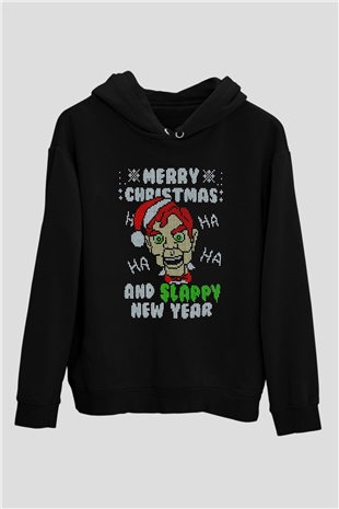 Yılbaşı Siyah Unisex Kapüşonlu Sweatshirt