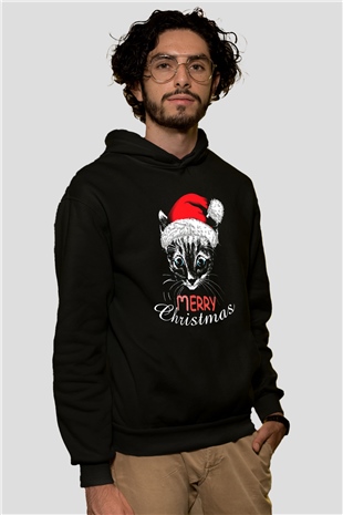 Yılbaşı Siyah Unisex Kapüşonlu Sweatshirt