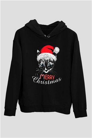 Yılbaşı Siyah Unisex Kapüşonlu Sweatshirt