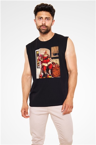 Yılbaşı Siyah Unisex Kolsuz Tişört