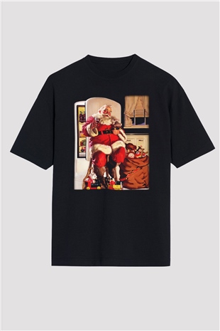 Yılbaşı Siyah Unisex Oversize Tişört T-Shirt