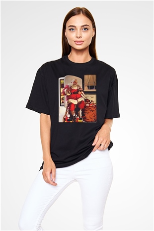 Yılbaşı Siyah Unisex Oversize Tişört T-Shirt