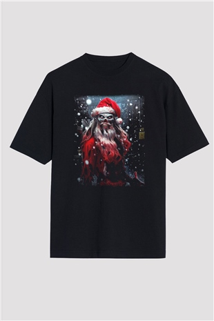 Yılbaşı Siyah Unisex Oversize Tişört T-Shirt