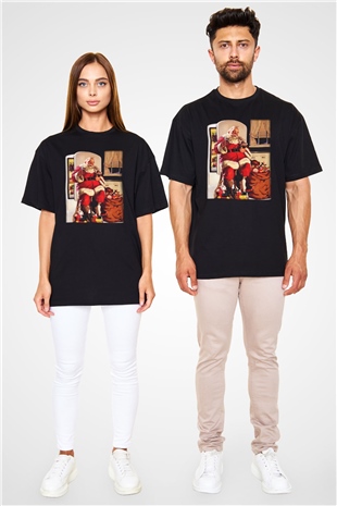 Yılbaşı Siyah Unisex Oversize Tişört T-Shirt