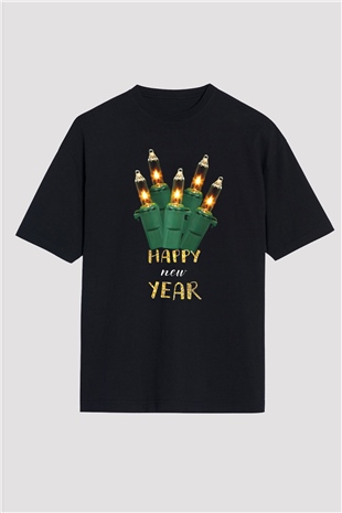 Yılbaşı Siyah Unisex Oversize Tişört T-Shirt
