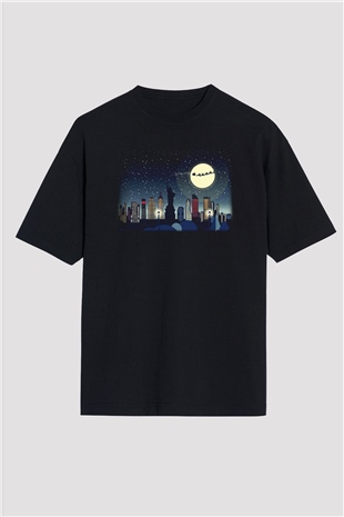 Yılbaşı Siyah Unisex Oversize Tişört T-Shirt