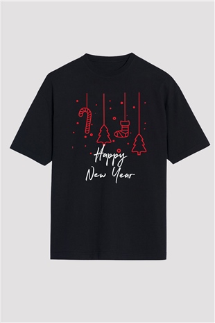 Yılbaşı Siyah Oversize Tişört Oversize T-shirt - TişörtFabrikası