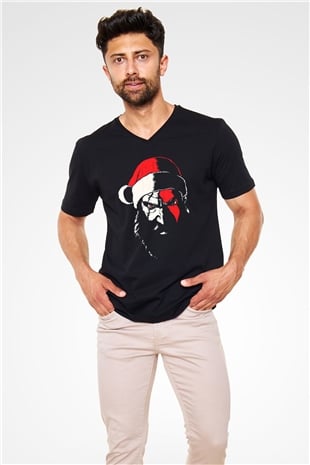 Yılbaşı Siyah Unisex V Yaka Tişört