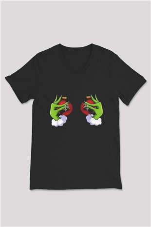 Yılbaşı Siyah Unisex V Yaka Tişört
