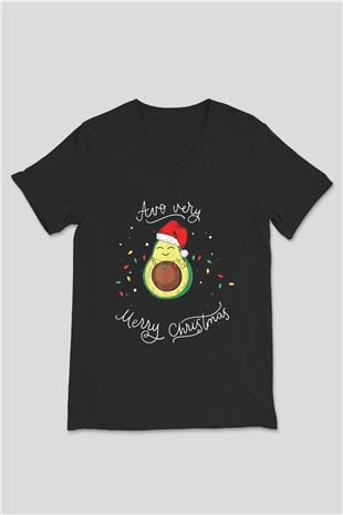 Yılbaşı Siyah Unisex V Yaka Tişört