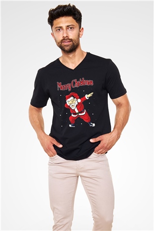 Yılbaşı Siyah Unisex V Yaka Tişört