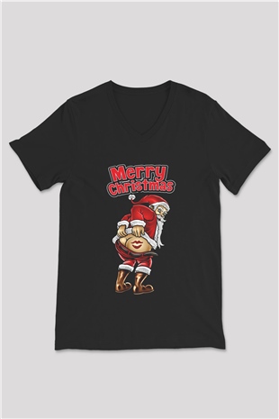Yılbaşı Siyah Unisex V Yaka Tişört