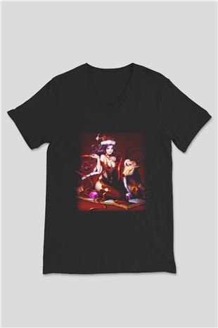 Yılbaşı Siyah Unisex V Yaka Tişört T-Shirt