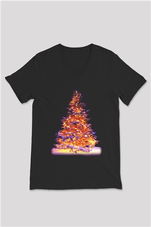 Yılbaşı Siyah Unisex V Yaka Tişört T-Shirt