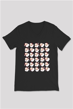 Yılbaşı Siyah Unisex V Yaka Tişört T-Shirt