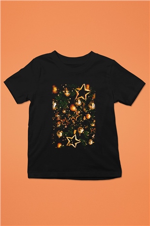 Yılbaşı Yeni Yıl Baskılı Siyah Unisex Çocuk Tişört