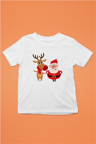 Yılbaşı Yeni Yıl Christmas Baskılı Beyaz Unisex Çocuk Tişört