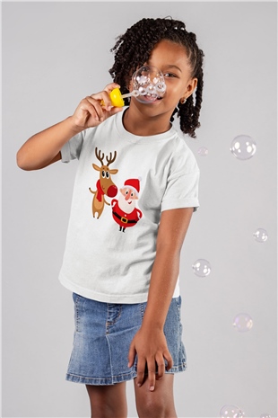 Yılbaşı Yeni Yıl Christmas Baskılı Beyaz Unisex Çocuk Tişört