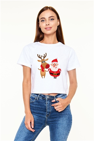 Yılbaşı Yeni Yıl Christmas Beyaz Croptop Tişört