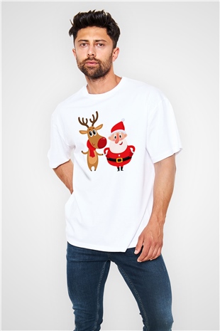 Yılbaşı Yeni Yıl Christmas Beyaz Unisex Oversize Tişört T-Shirt