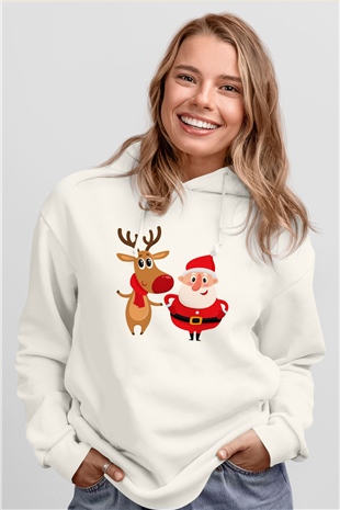 Yılbaşı Yeni Yıl Christmas Beyaz Unisex Kapşonlu Sweatshirt