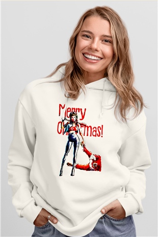 Yılbaşı Yeni Yıl Christmas Beyaz Unisex Kapşonlu Sweatshirt