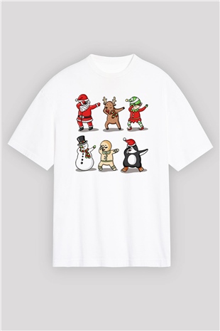 Yılbaşı Yeni Yıl Christmas Beyaz Unisex Oversize Tişört T-Shirt