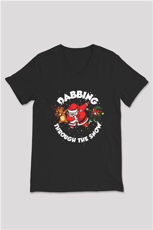 Yılbaşı Yeni Yıl Christmas Siyah Unisex V Yaka Tişört T-Shirt