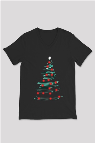 Yılbaşı Yeni Yıl Christmas Siyah Unisex V Yaka Tişört T-Shirt