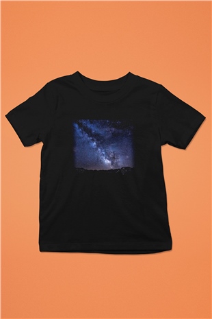 Yıldız Baskılı Siyah Unisex Çocuk Tişört