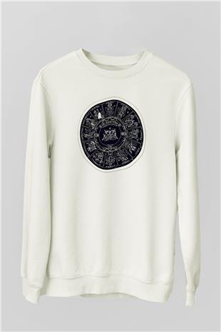 Yıldız Haritaları Baskılı Beyaz Unisex Sweatshirt