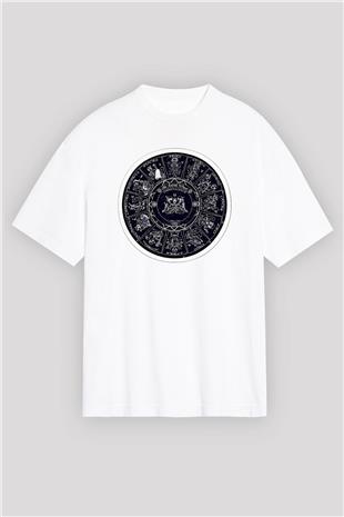 Yıldız Haritaları Baskılı Beyaz Unisex Oversize Tişört - Tshirt