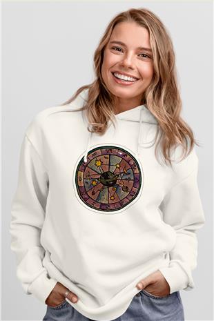 Yıldız Haritaları Baskılı Beyaz Unisex Hoodie