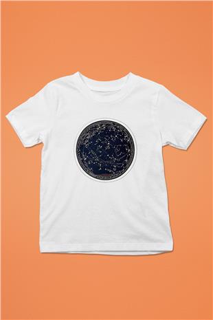 Yıldız Haritaları Baskılı Beyaz Unisex Beyaz Çocuk Tişört - Tshirt