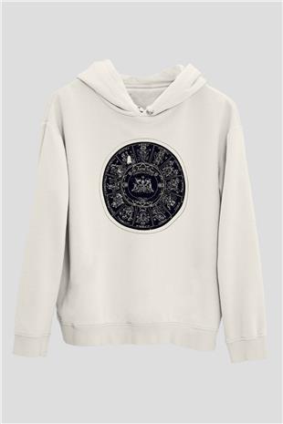 Yıldız Haritaları Baskılı Beyaz Unisex Hoodie