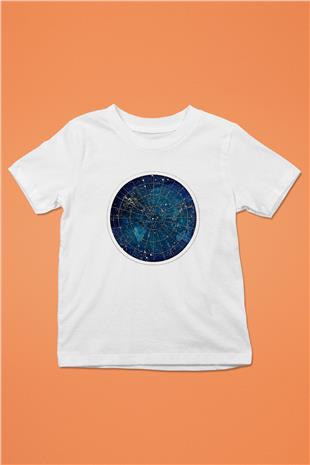 Yıldız Haritaları Baskılı Beyaz Unisex Beyaz Çocuk Tişört - Tshirt