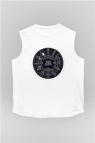 Yıldız Haritaları Baskılı Beyaz Unisex Kolsuz Tişört - Tshirt