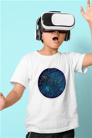 Yıldız Haritaları Baskılı Beyaz Unisex Beyaz Çocuk Tişört - Tshirt