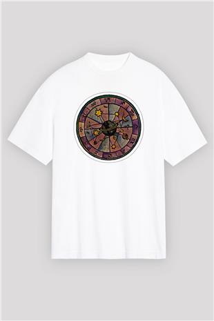 Yıldız Haritaları Baskılı Beyaz Unisex Oversize Tişört - Tshirt