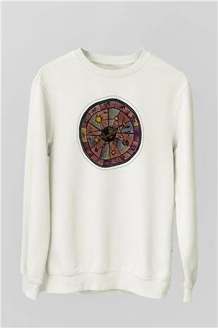 Yıldız Haritaları Baskılı Beyaz Unisex Sweatshirt