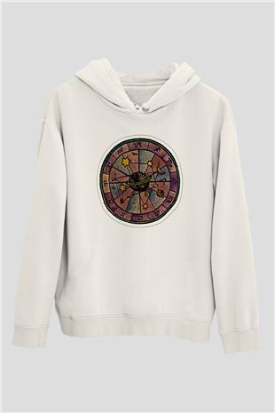 Yıldız Haritaları Baskılı Beyaz Unisex Hoodie