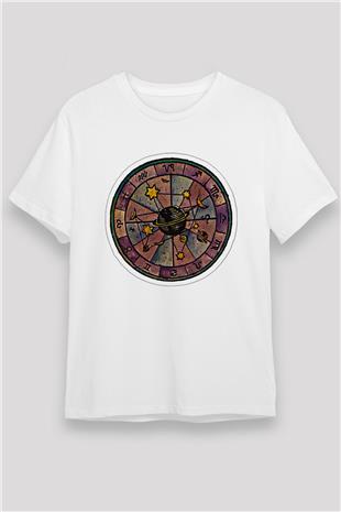 Yıldız Haritaları Unisex Baskılı Beyaz Tişört - Tshirt