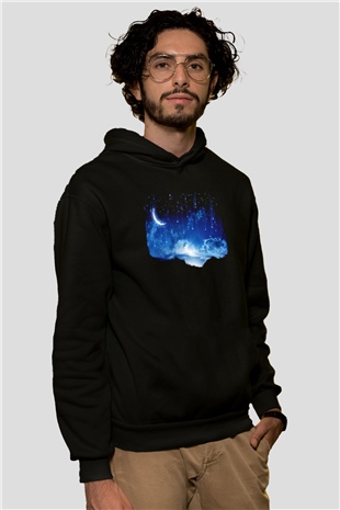 Yıldız Siyah Unisex Kapüşonlu Sweatshirt