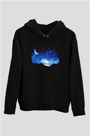 Yıldız Siyah Unisex Kapüşonlu Sweatshirt