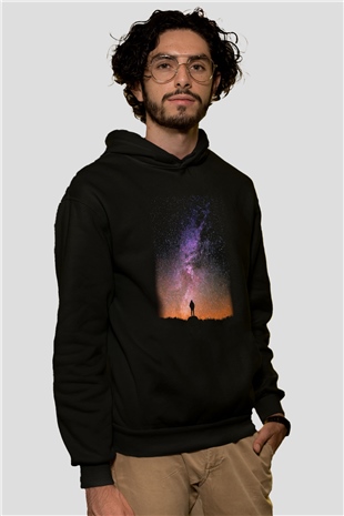 Yıldız Siyah Unisex Kapüşonlu Sweatshirt