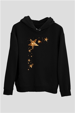 Yıldız Siyah Unisex Kapüşonlu Sweatshirt